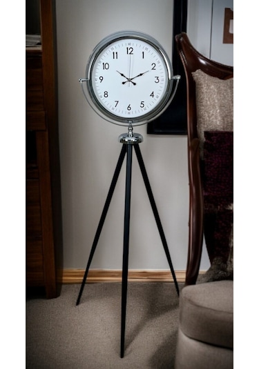 Plentiful Krom Standart Tripod Ayaklı Saat Gümüş