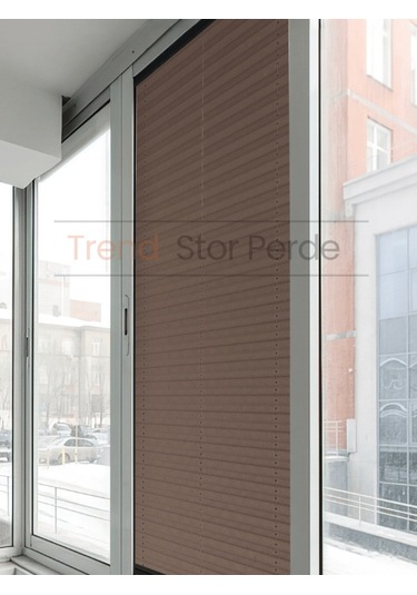 Kahve Plise Katlanır Cam Balkon Perdesi - Ofis Perdesi - Salon Perdesi - 042 Kahve