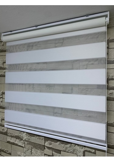 Beyaz Renk Mini Plise Desenli Zebra Stor Perde Tüm Ölçülerde (481204640)