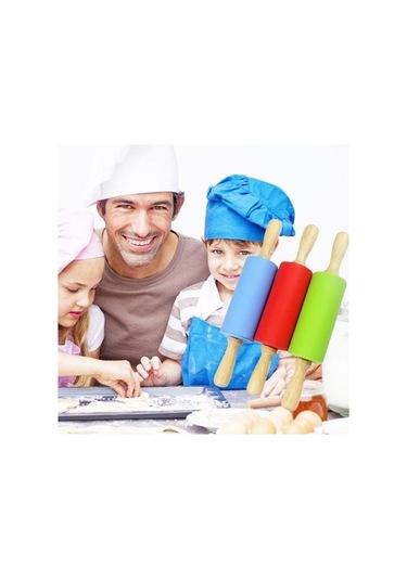 Novahub Çocuk Dıy Pişirme Aracı - Açık Mavi 2 Adet Küçük Merdaneler, Gıda Sınıfı Silikon Ahşap Saplı Oklava