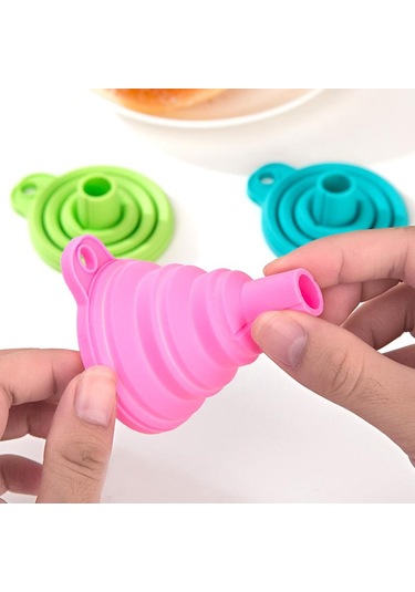 Yeşil Saf Silikon Teleskopik Huni İhtiyaçları Mutfak Katlanabilir Katlanabilir Sızıntı Yağ Sızıntısı Hunisi Yeşil