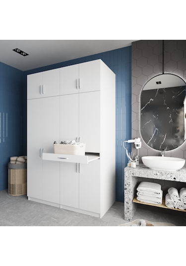 Megan Çamaşır Ve Kurutma Makinesi Dolabı Banyo Dolabı Beyaz Beyaz