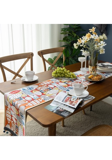 Anasayfa Şönil Polyester Püsküllü Masa Örtüsü, Ebat: 33x180cm Her Yıl Fazlalık Çok Renkli