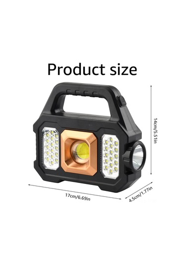Tenfowee Güneş Enerjili 500 Lumen Led Fener, Su Geçirmez Çok Fonksiyonlu El Feneri, Usb Şarj Cihazı, Cob Yan Işık - Altın 2205a Altın