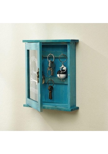 Novahub Ahşap Anahtar Kutusu, Pastoral Tarzı, Mavi, Kahverengi, 25x21x6cm, Ev Depolama, Anahtar Kancaları, Duvar Dekorasyonu Mavi