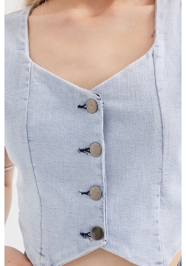 Bigdart 6797 Crop Kot Yelek - Mavi 001