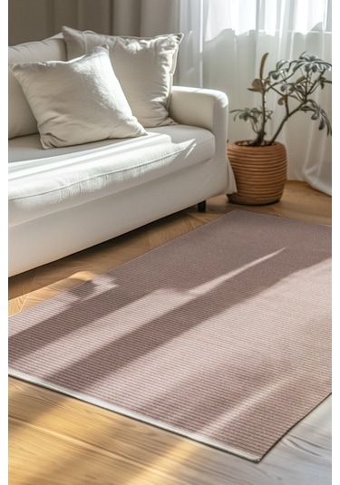 Lidya Bukle Jüt Çizgili Halı Kaydırmaz, Kadife Hissi, Kolay Temizlik, Antibakteriyel, Modern Kahverengi