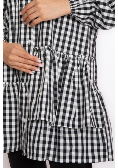 Ekose Siyah Beyaz Tunik Çok Renkli