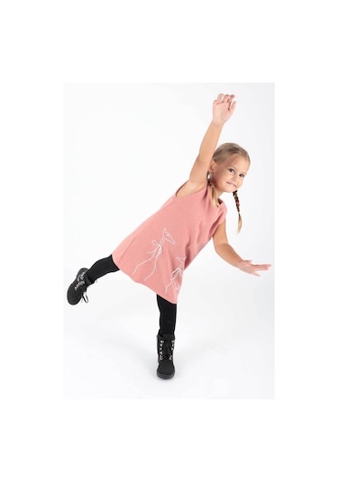 Ahenk Kids Kız Zürafa Baskılı Elbise Ak520567 Gül Kurusu Gülkurusu