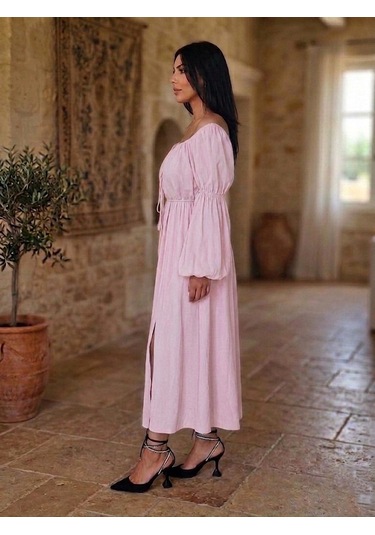 Tuseja Büzgülü Elbise Pembe
