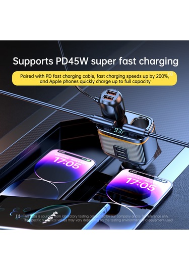 Suofeng 145w Çift Usb Portlu Araç Şarj Cihazı - Pd45w Hızlı Şarj, Led Voltaj Göstergeli, 12-24v Uyumlu