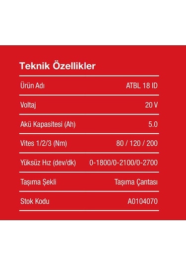 Attlas Pro ATBL 18 ID-502C 20V 5 Ah Akülü Darbeli Vidalama - A0104070