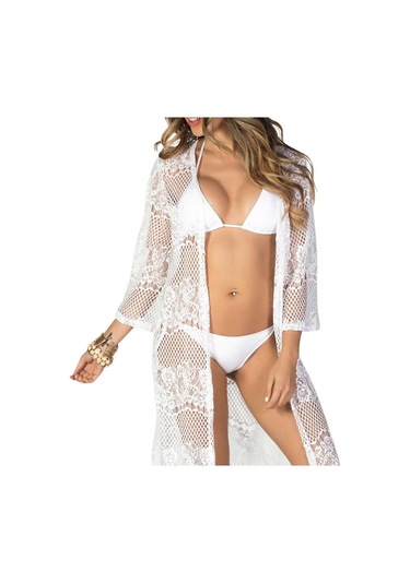 2022 Kadın Dantel Plaj Cover Up Mayo Cover Up Kadın Mayo Tunik Plaj Malaya Peştemâli Mayo Bikini Cover Up Plaj Elbise Q434 Beyaz