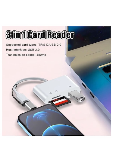 Type C Micro Usb Otg Kart Okuyucu Usb 3.0 Çevirici Adaptör 3 İn 1