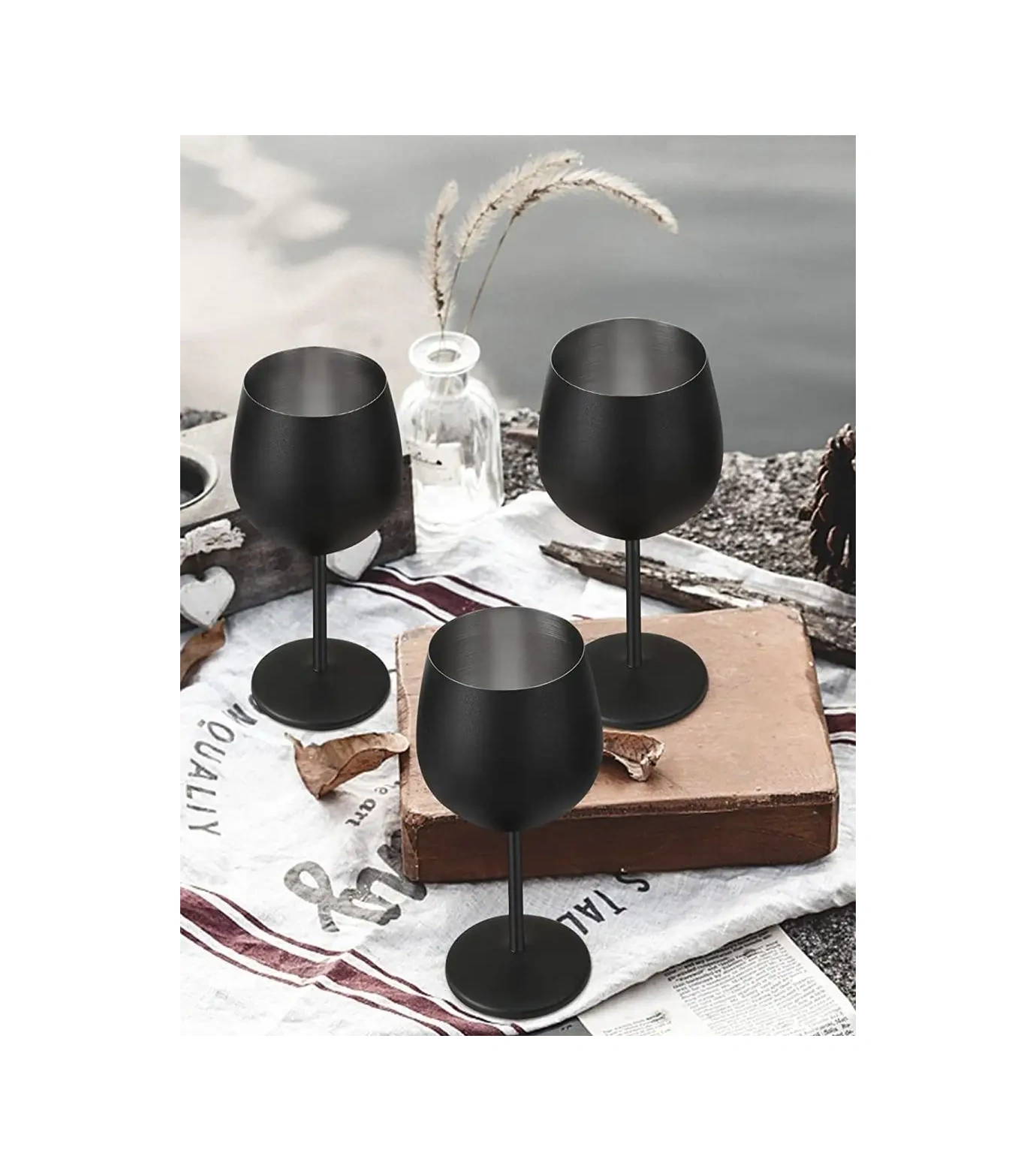 Black Drop 500 Ml Mat Paslanmaz Çelik Şarap Kadehi 130808767 Siyah Mat