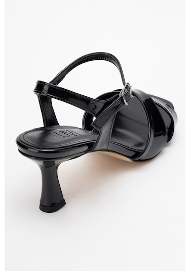Melin Siyah Rugan Çapraz Bantlı Kadın Topuklu Ayakkabı Siyah Rgn