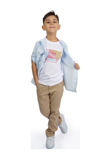 Gömlek , Pantolon , T-shirt 3parça Erkek Çocuk Takım Mnk1754 Mavi