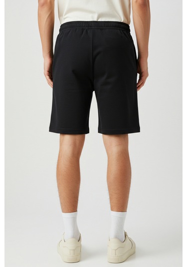 Erkek Yüksek Kalite Relax-fit Rahat Kesim %100 Pamuk Bağcıklı Siyah Düz Basic Şort Siyah
