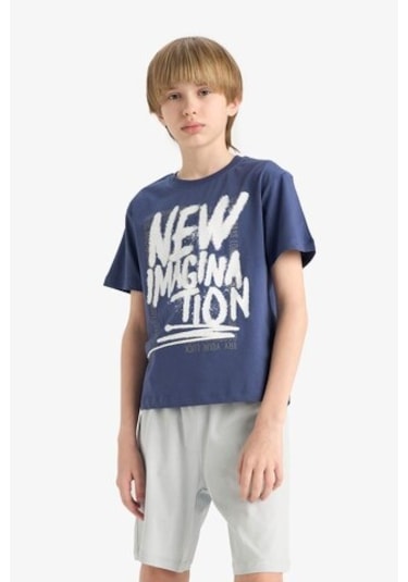 DeFacto Erkek Çocuk 2'li Takım Baskılı Kısa Kollu Tişört Beli Lastikli Şort F1231A825SMPR498