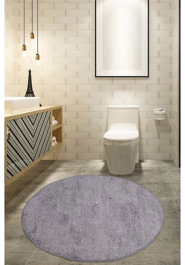 Nova Gri Yuvarlak 120x120 Cm Banyo Halısı Kaymaz Tabanlı Gri