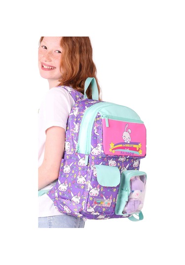 Elatae Su Geçirmez Kumaş Kız Çocuk Çok Gözlü Ortopedik Sırt Okul Çantası L5242 Lila