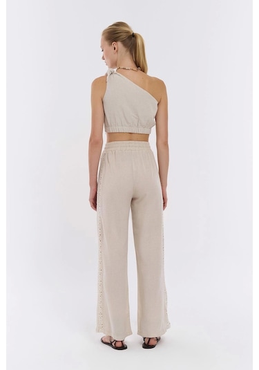 Olla Collection Kumaş Matchli Pantolon Natur Çok Renkli
