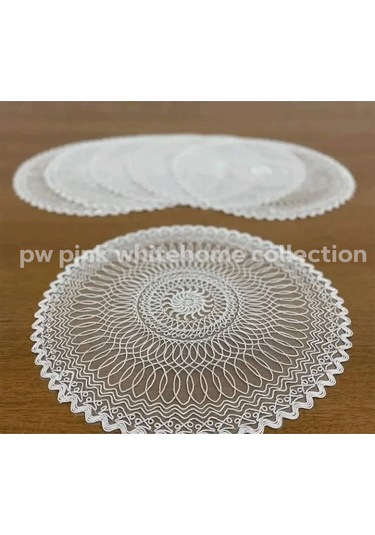 Amerikan Servisi Supla Kordon Işlemeli 38 Cm Yuvarlak 6 Lı Krem