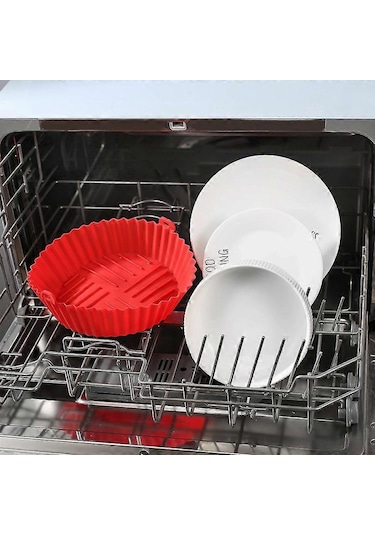 Air Fryer İçin Silikon Tencere Tekrar Kullanılabilir Pişirme Tepsisi Tava Airfryer Kaplamaları Sepet Kase Kap Şekil Koruyucu Kalıp Fırın Aksesuarları 2 Adet 14 Cm Mavi Çok Renkli