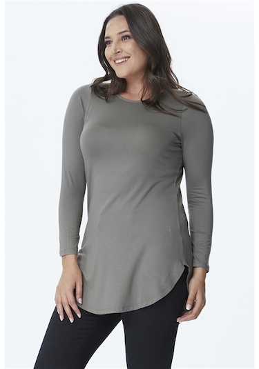 Uzun Kollu Örme Tunik-haki Haki