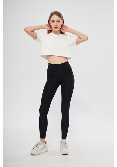 Caramel Yüksek Bel Toparlayıcı Dalgıç Kumaş Spor Günlük Tayt SiYAH