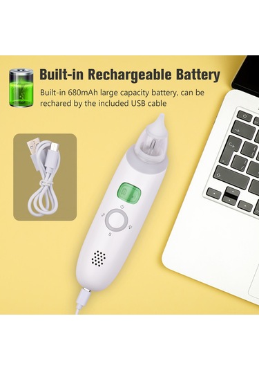 Gajeena Bebek Elektrikli Burun Emici - 3 Seviye Emme, Düşük Gürültü, Işık Ve Müzik, Yenilenebilir Batarya, 3 Silikon Uç Beyaz