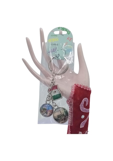 Meksika Üçlü Epoksi Metal Çift Taraflı Damla Anahtarlık Mexico Gümüş