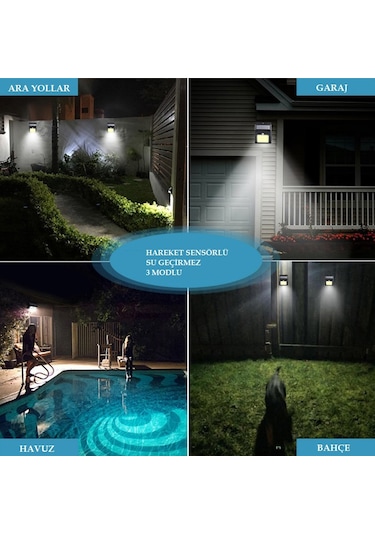 4 Adet Güneş Enerjili Solar Bahçe Duvar Lamba Aydınlatma 100 Led