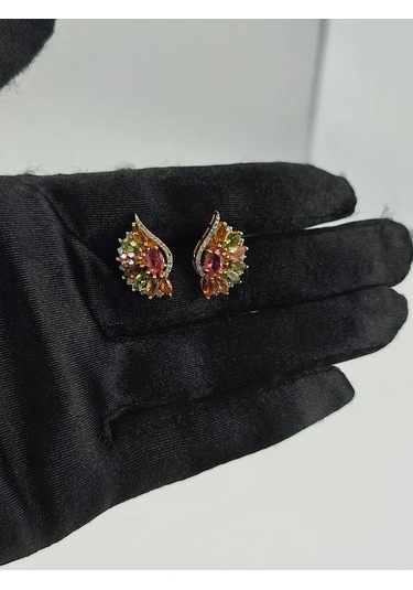 925 Ayar Gümüş Turmalin Elmas Küpe 277 Altın Kaplama
