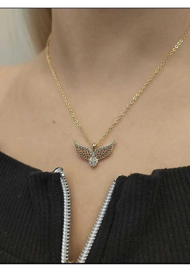 Ervanur Zirkon Taşlı Melek Kanatlı Kalp Kolye Altın