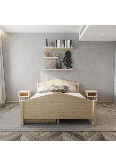 Milano Model Dört Çekmeceli Doğal Çam Ahşap Karyola-103 200 x 200 CM