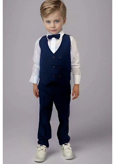 Riccotarz Erkek Bebek Takım Elbise Lacivert Yelekli Alt Üst Takım 001