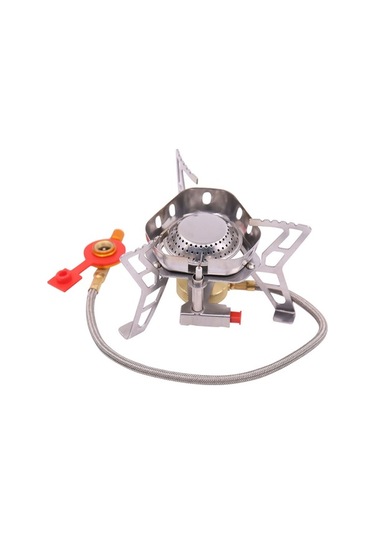 Mini Taşınabilir Gazlı Ocak Bölünmüş Tip Açık Kamp Rüzgar Geçirmez Fırın Gaz Brülörü Kamp Sobası Gümüş