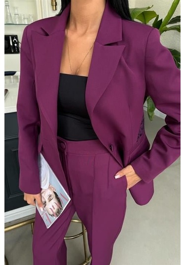 Sırt Dantel Detay Premium Takım Elbise 10031 Mürdüm