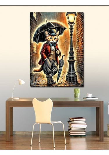 Kanvas Tablo Sokak Lambası Altında Kedi 50cmx70cm