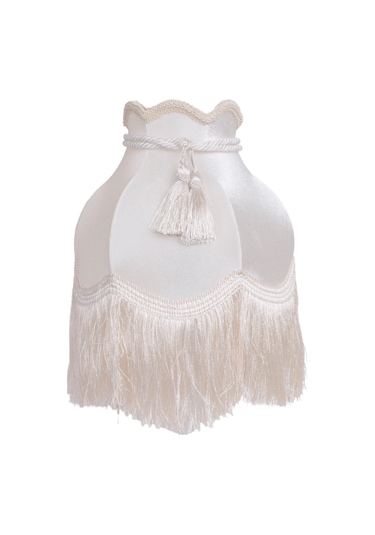 Ekru Renk Kadife Kumaş Kaplı Gold Ayak Vintage Abajur AB0350 Diğer