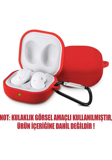 Samsung Galaxy Buds Live - Galaxy Buds Fe Yumlu Mat Silikon Kılıf+kanca Kırmızı