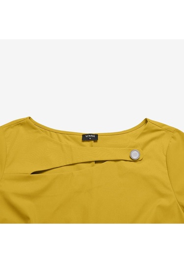 Beyaz Vonda Bayan Yaz Yuvarlak Yaka Kısa Kollu Yırtmaçlı İnci Düğme Düz Tek Renk Kısa Elbiseler