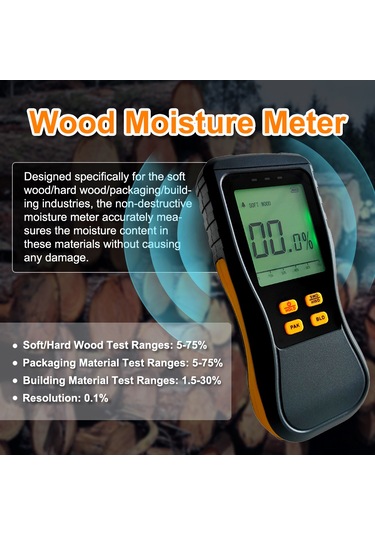 Reedark Kahve Tonu Dijital Nem Ölçer, Ahşap/imalat/inşaat Malzemeleri İçin, 0.1% Çözünürlük, 0.5% Doğruluk, Aaa Pil İle Çalışır Pil Dahil Değil