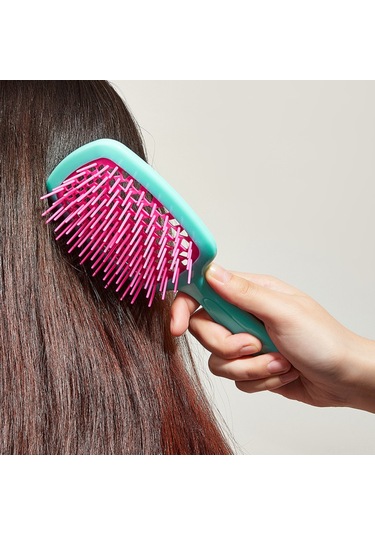 Hangfox Saç Şekillendirme Ve Masajlı Işık Pembe Şeffaf Saplı Anti-statiki Izgara Tüp Tasarım Comb - Abs+tpu, Nemli/kuru Saçlar İçin, Saç Bakımı Ürünlerini Dağıtır