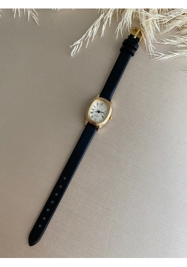 Esrada Quartz Retro Minimal Vintage Deri Kordon Kadın Kol Saati Gold