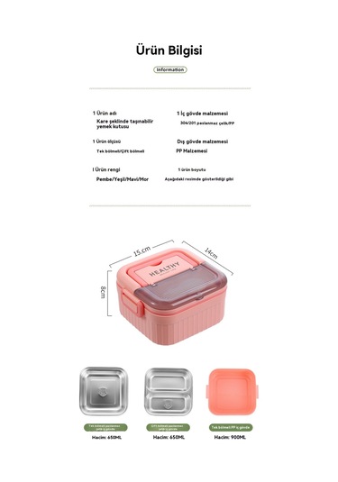 304 Paslanmaz Çelik Öğle Yemeği Kutusu Pirinçli Öğle Yemeği Kutusu Mor