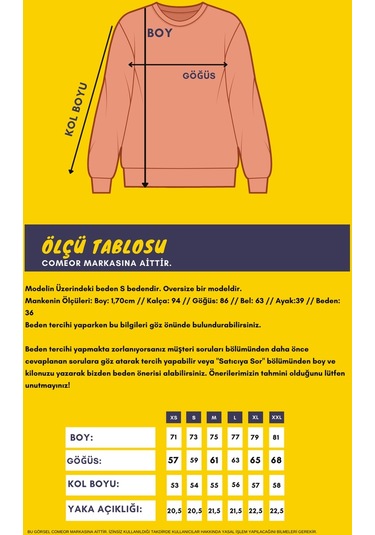 Comeor Mavi Kadın Pamuklu Oversize Basic Bisiklet Yaka Sweatshirt 001