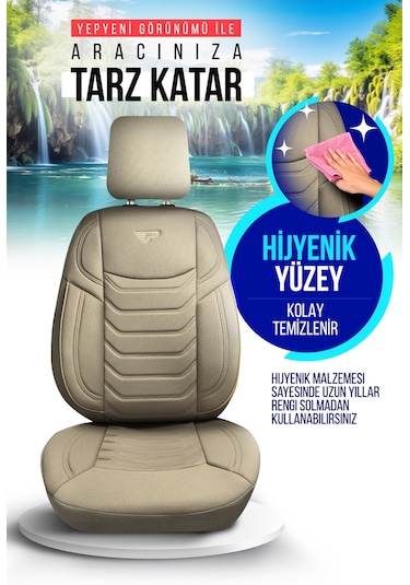 Bej - Bej Panda Manavgat Serısı Lakos Kumaş Oto Koltuk Kılıfı - Tam Set