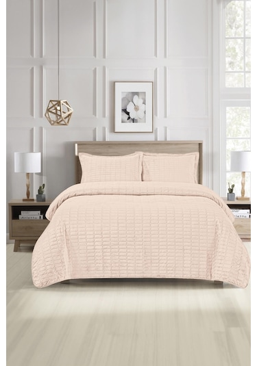 Alvin Kadife Tek Kişilik Yatak Örtüsü Takımı - Krem